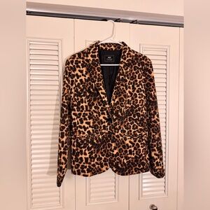 Women Leopard Print Blazer Long Sleeves One Button Size Medium By Max